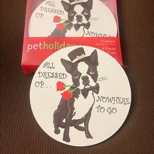 NIB Pet Holiday 4 Coasters Boston Terrier -